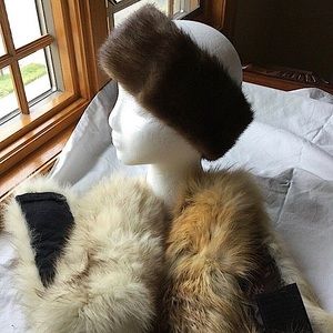 Vintage MINK FUR HEADBAND/COLLAR Dark Brown 23”